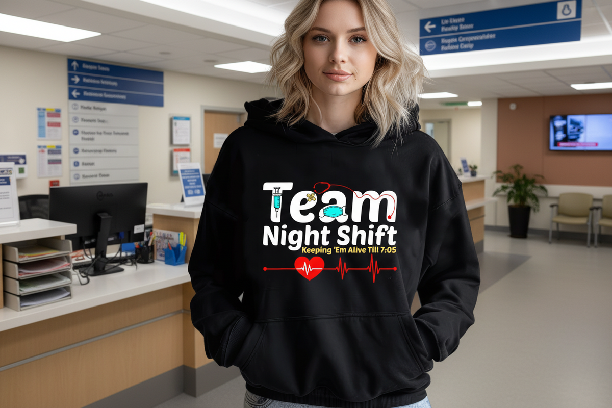 Women’s Night Shift Nurse Hoodie – Casual Long Sleeve Medical Graphic Sweatshirt for RN, LPN and CNA Staff