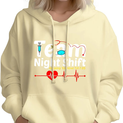 Women’s Night Shift Nurse Hoodie – Casual Long Sleeve Medical Graphic Sweatshirt for RN, LPN and CNA Staff