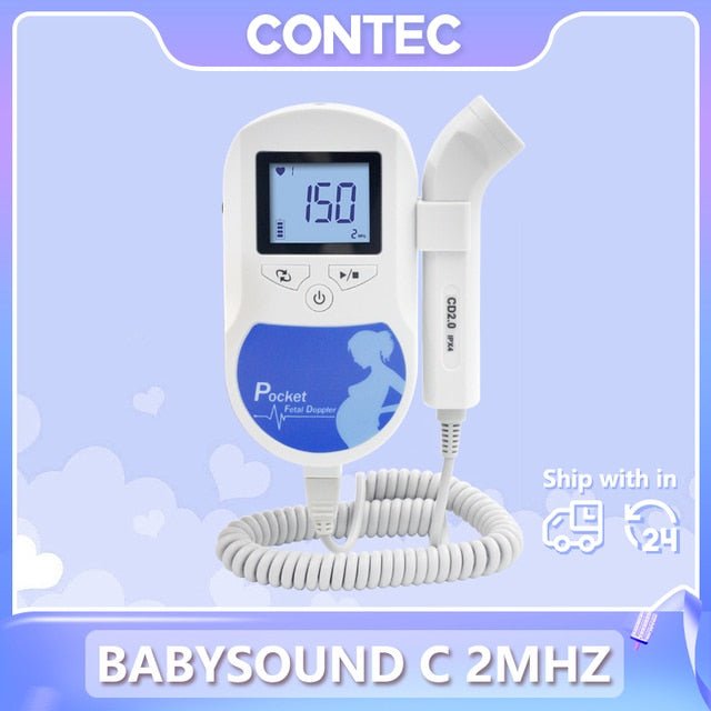 Fetal Heartbeat Doppler - Heart Beat Monitor Backlight LCD Pink Color with 2Mhz 3mhz 8Mhz