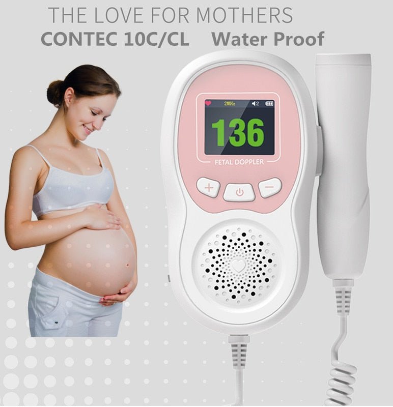 Fetal Heartbeat Doppler - Heart Beat Monitor Backlight LCD Pink Color with 2Mhz 3mhz 8Mhz