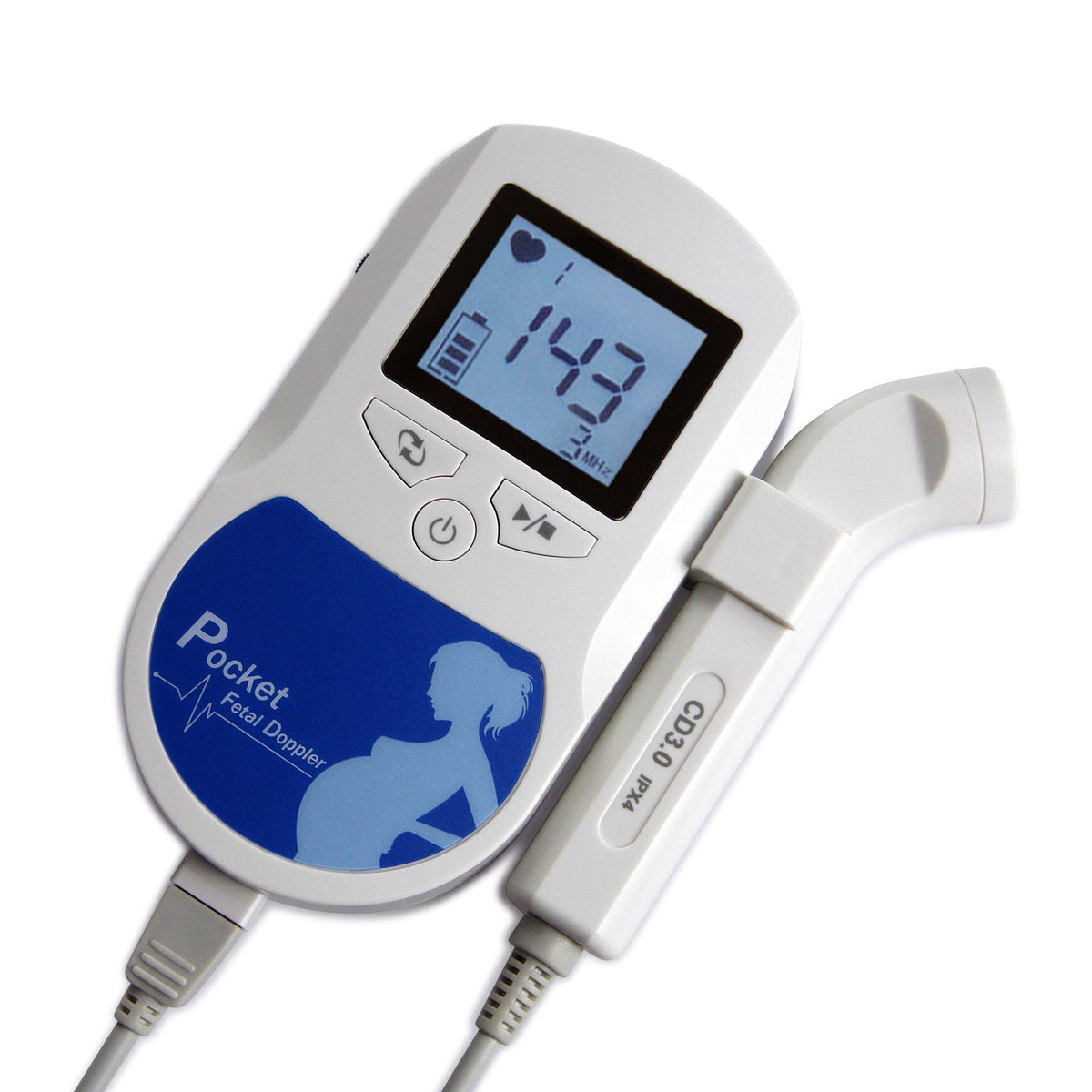Fetal Heartbeat Doppler - Heart Beat Monitor Backlight LCD Pink Color with 2Mhz 3mhz 8Mhz
