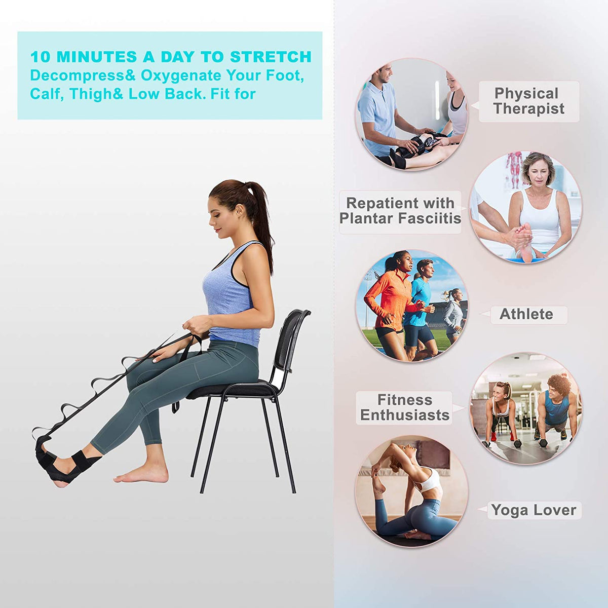 Flexibility Leg Stretcher Strap, For Pain Relief Foot, Calf, and Lower Back Pain