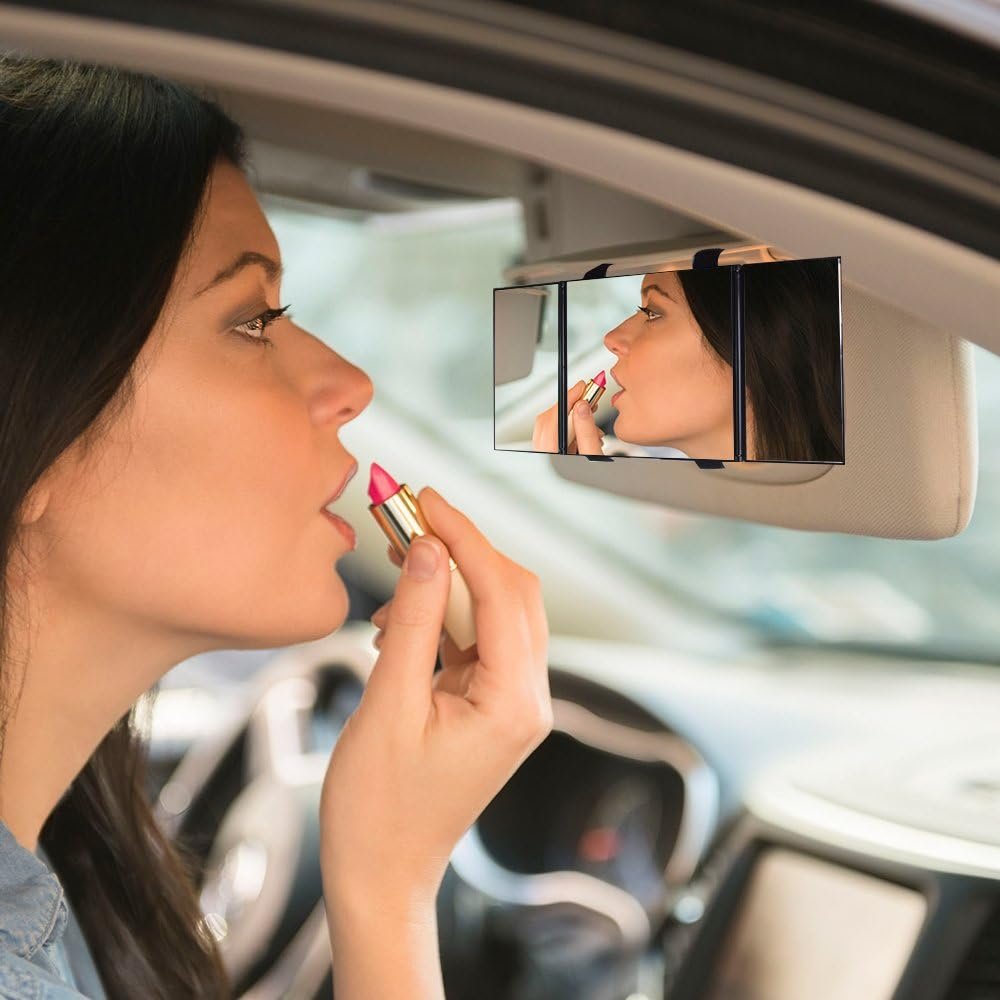 Folding Visor Vanity Mirror - Cosmetic Clip-on Sun-shading Mirror for Car, Truck,  SUV, and Van Sun Visors