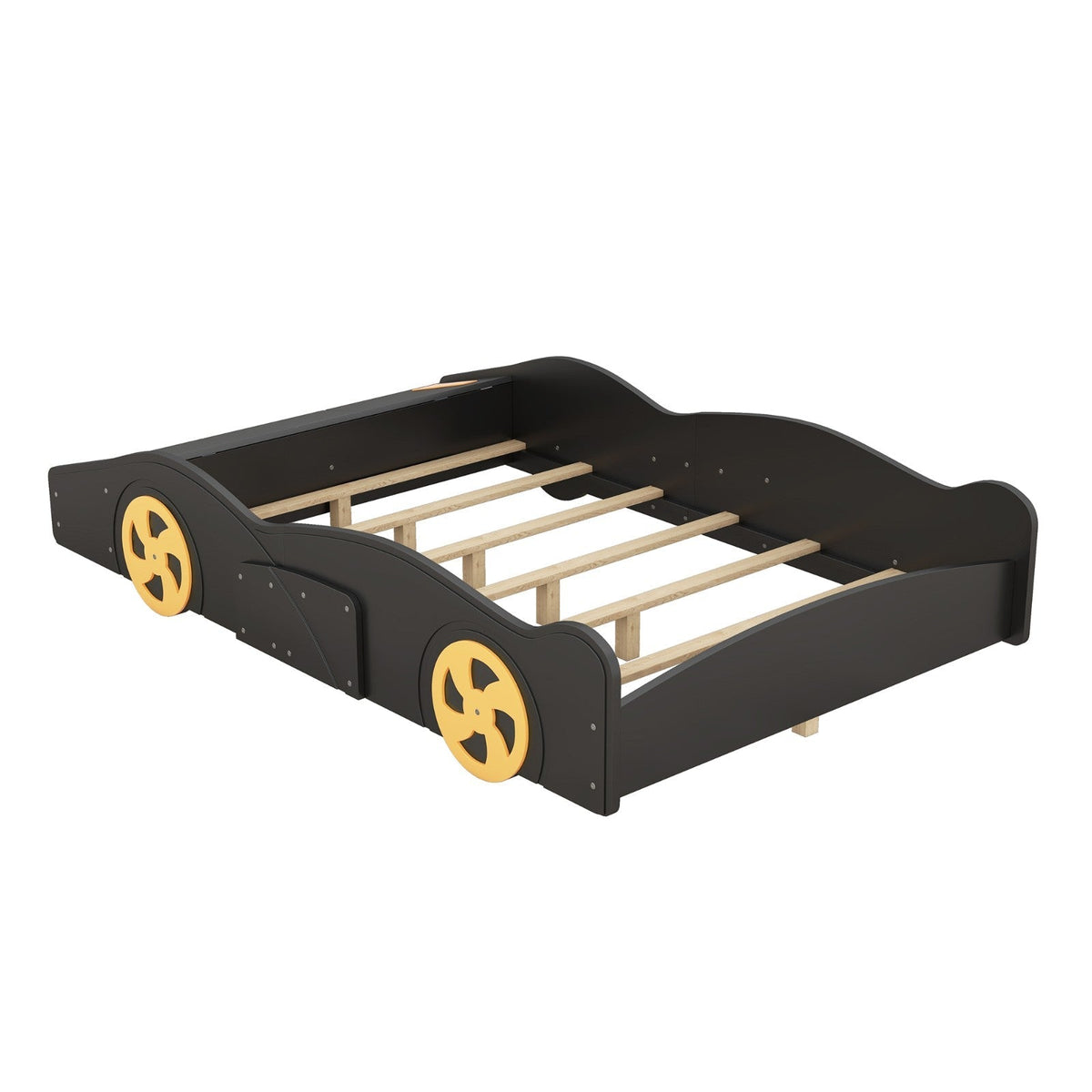 Full Size Race Car-Shaped Platform Bed with Wheels and Storage