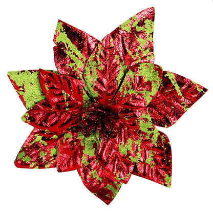 Glittering Artificial Pointsettia Flower Heads – Festive Christmas Tree Ornaments with Charming Berry Accents