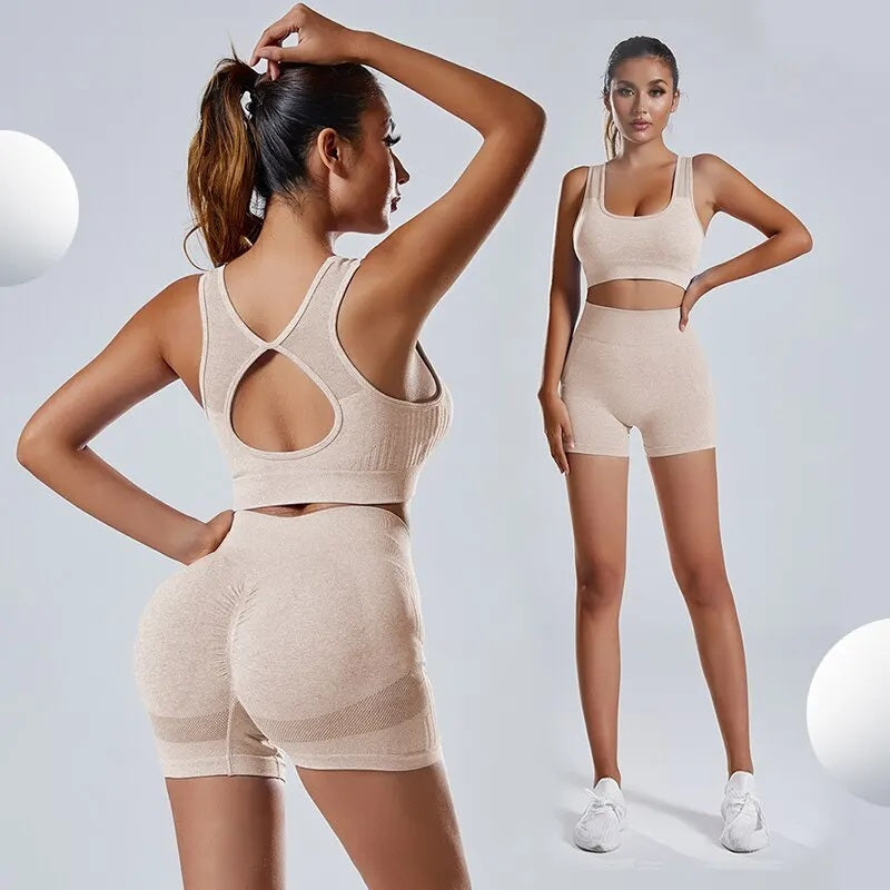 Acid Wash Workout Vest and Shorts Set for Women – 2-Piece Butt-Lifting High-Waist Shorts & Crop Top for Sculpted Curves