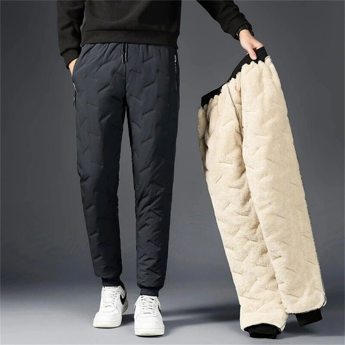 Men’s Fleece-Lined Winter Sweatpants – Waterproof Thick Joggers for Ski, Snow & Outdoor Comfort