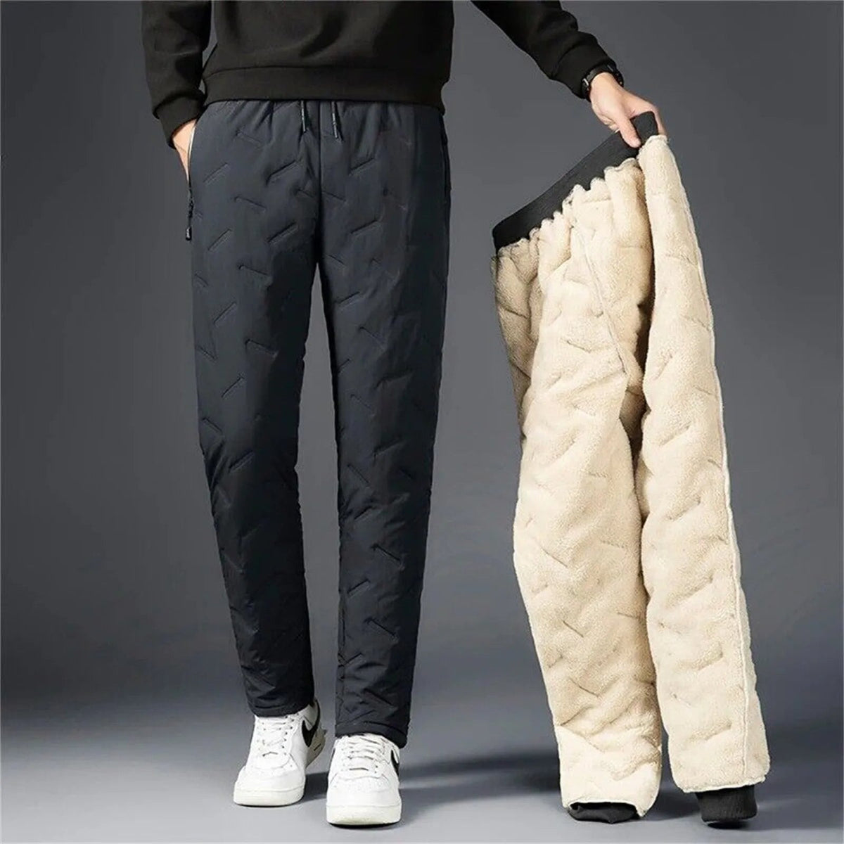 Men’s Fleece-Lined Winter Sweatpants – Waterproof Thick Joggers for Ski, Snow & Outdoor Comfort