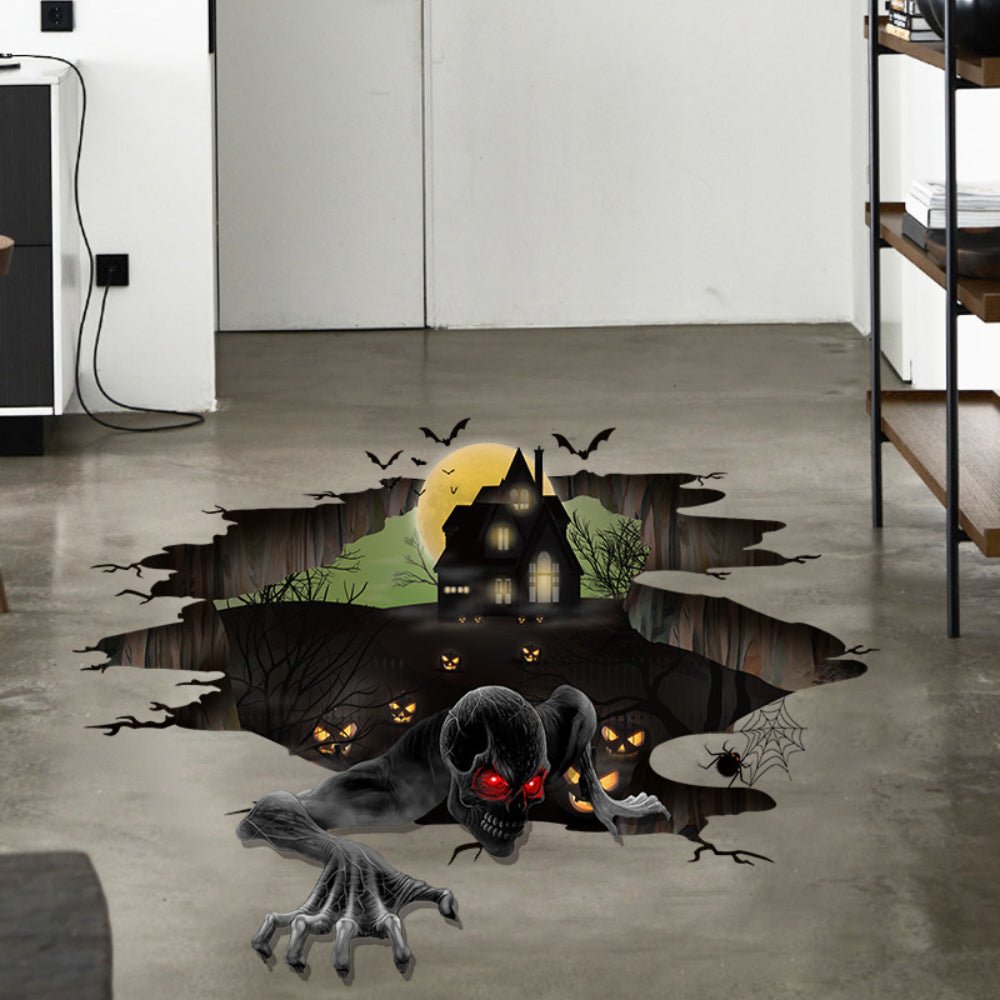 3D View Scary Halloween Stickers for Decorations - Halloween Floor and Broken Door Ghost Stickers