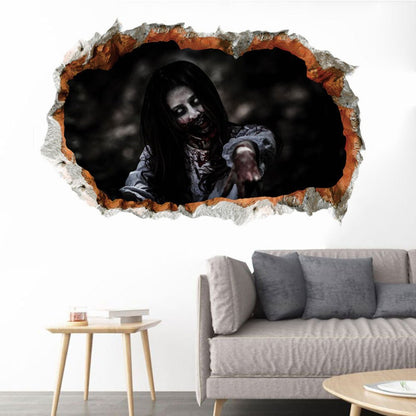 3D View Scary Halloween Stickers for Decorations - Halloween Floor and Broken Door Ghost Stickers