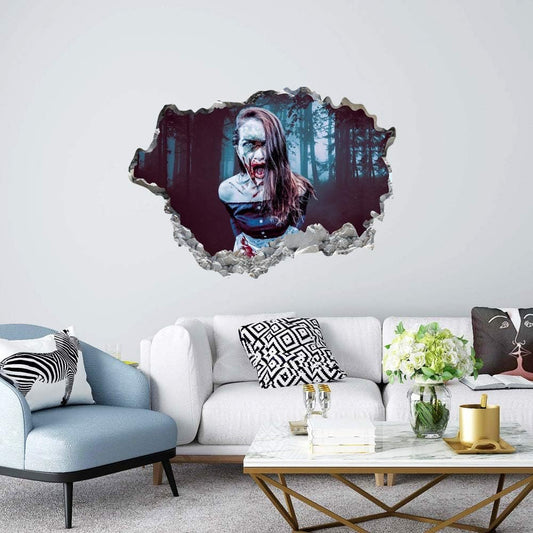 3D View Scary Halloween Stickers for Decorations - Halloween Floor and Broken Door Ghost Stickers