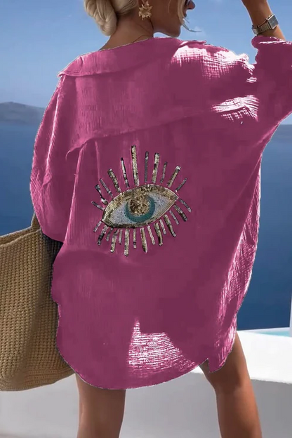Evil Eye Shirt + Sequin Bead