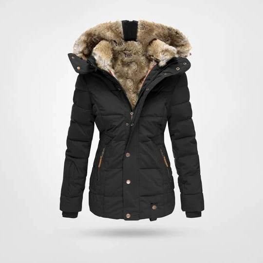 Warm fashionable winter jacket with lining and hood