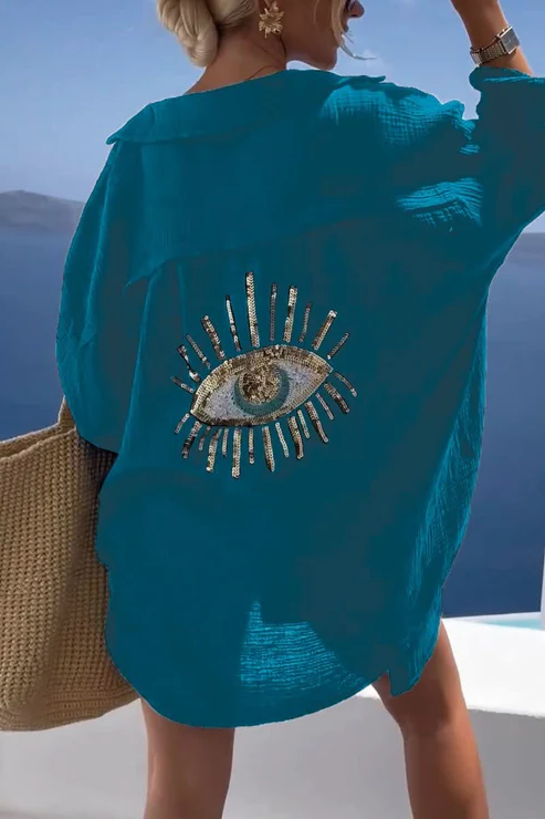 Evil Eye Shirt + Sequin Bead