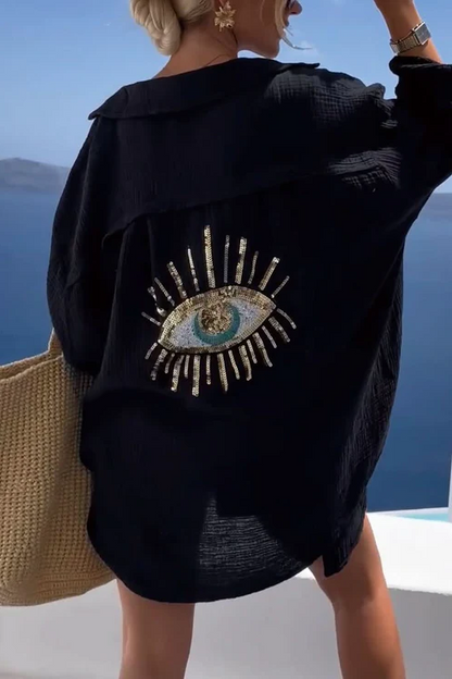 Evil Eye Shirt + Sequin Bead