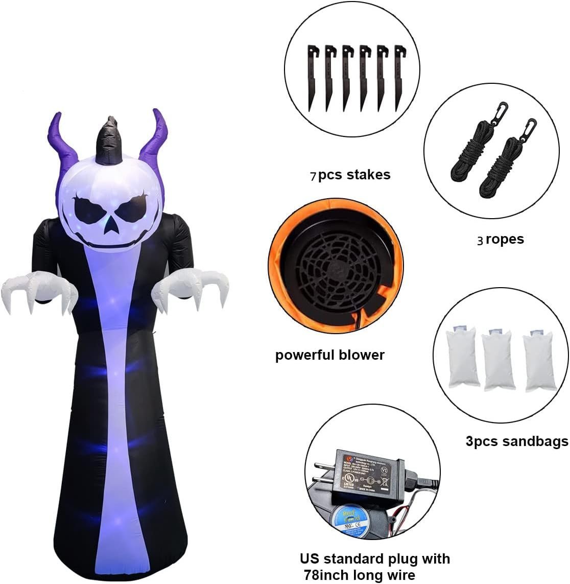 Giant Inflatable Ghost with Horns - Yard Blow Up Ghost Inflatable Decoration with Flame Projection