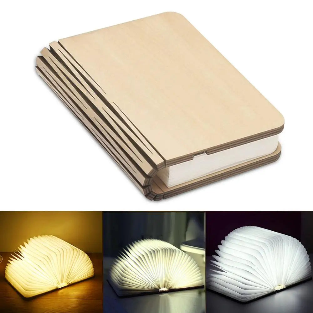 LED Book Night Light – 3D Foldable Wooden Magnetic Lamp with USB Rechargeable Glow