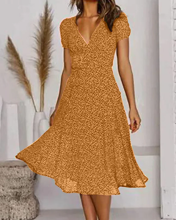 Floral Print V-Neck Chiffon Dress