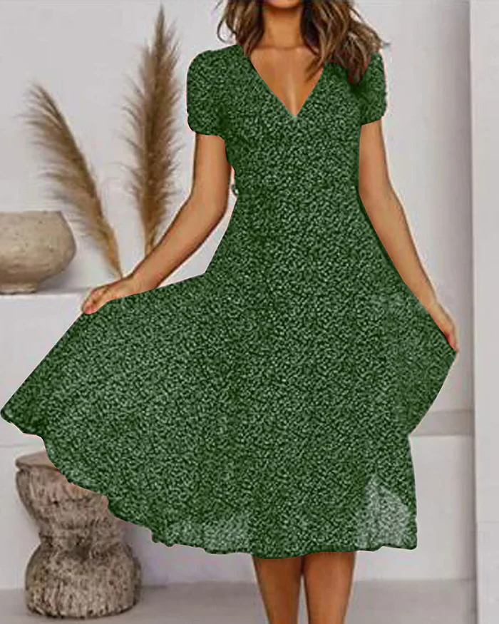 Floral Print V-Neck Chiffon Dress