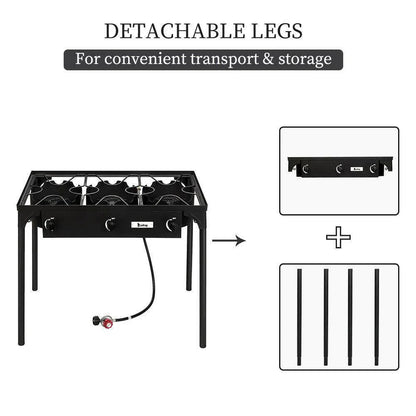 Outdoor Camping Stove Grill: Portable Propane 3-Burner Cooker (225,000 BTU)