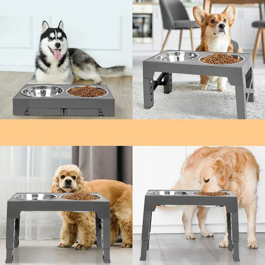 Elevated Stainless Steel Pet Bowls – Neck Support Design to Prevent Overturning and Slow Feeding