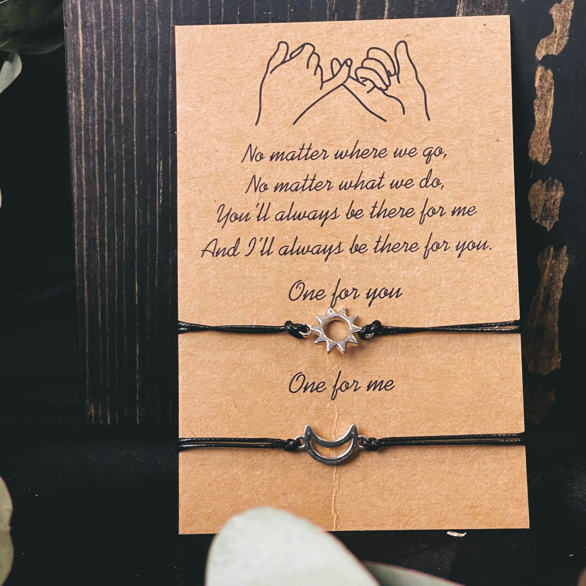 Sun & Moon Adjustable Buddy Bracelet -  Black Rope Thread String Bracelets For Couples Perfect for Valentine's Day