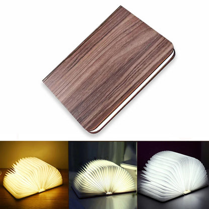 LED Book Night Light – 3D Foldable Wooden Magnetic Lamp with USB Rechargeable Glow